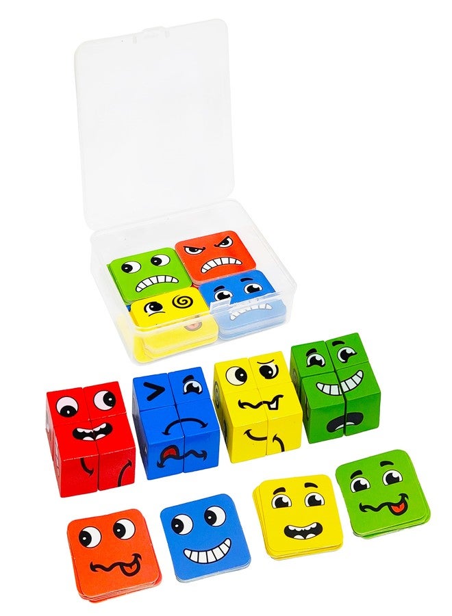 في جراسب لعبة ألغاز خشبية للأطفال من VGRASSP، 16 قطعة، لتغيير الوجوه، مع 64 بطاقة وجه مضحكة - لغز إبداعي بتعابير متنوعة - لعبة تعليمية لتنمية الذكاء - متعددة الألوان - Image 1